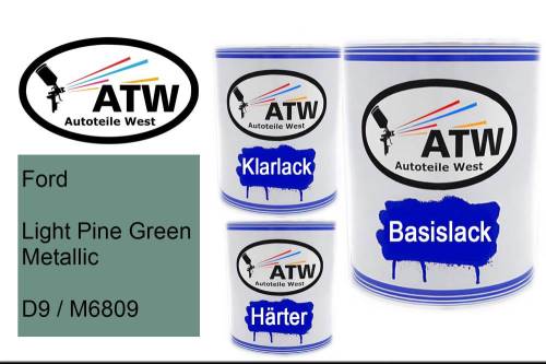 Ford, Light Pine Green Metallic, D9 / M6809: 1L Lackdose + 1L Klarlack + 500ml Härter - Set, von ATW Autoteile West.